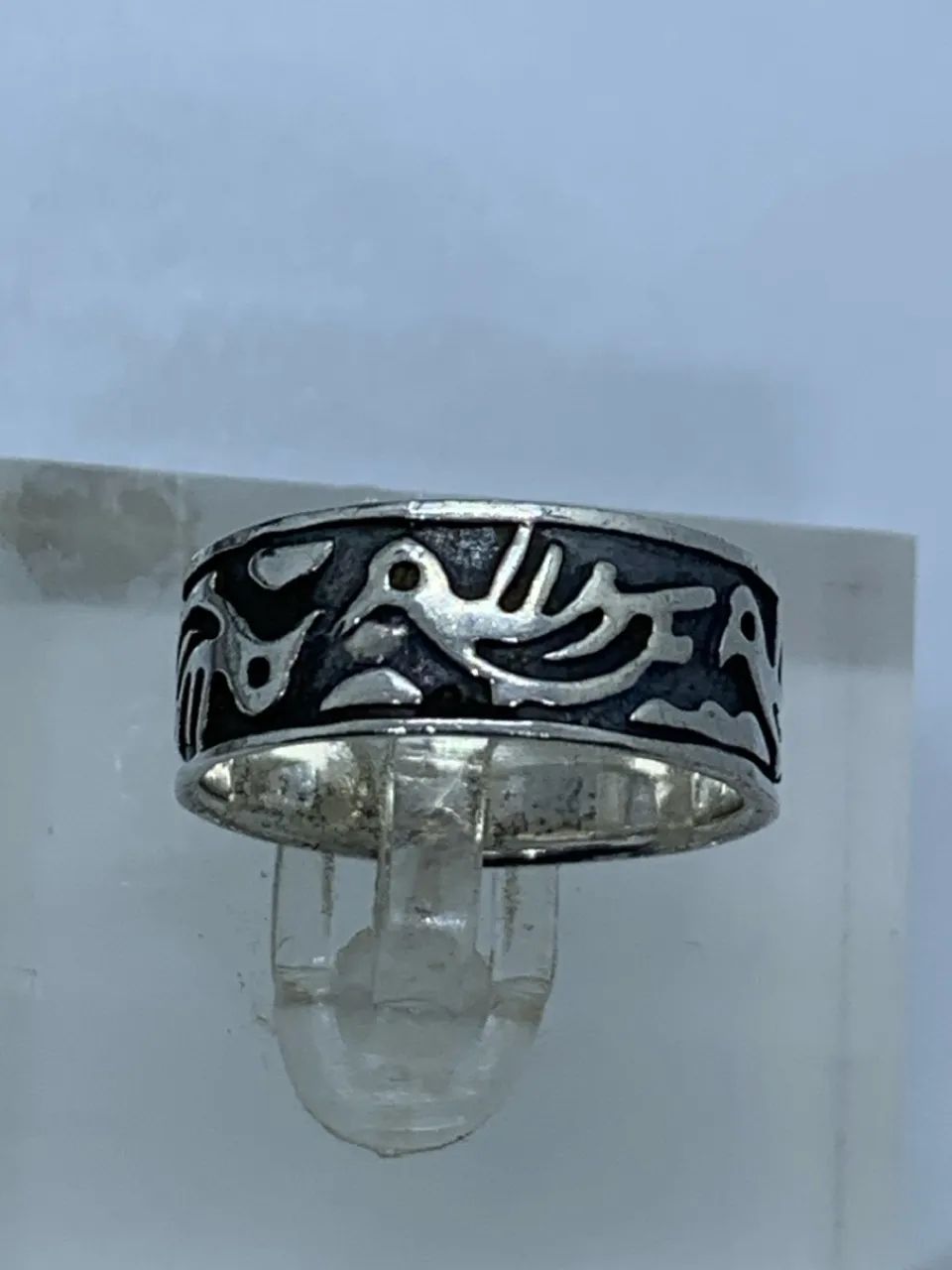 Anel navajo de prata de lei com design de pássaros