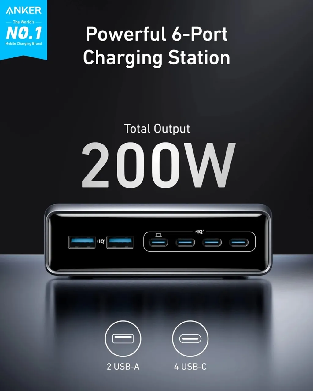 Carregador Anker Prime Estação de Carregamento (200W, 6-Port, GaN)