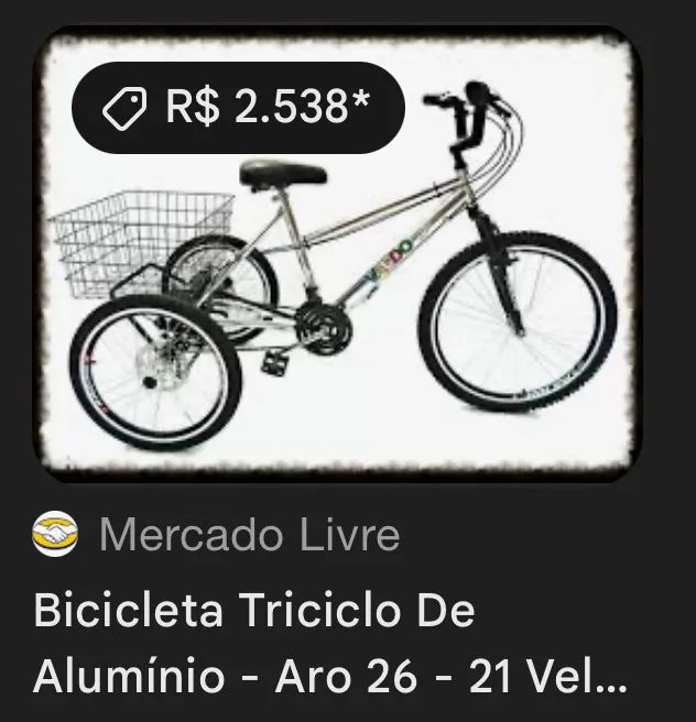 Bicicleta Triciclo de Alumínio Aro 26 