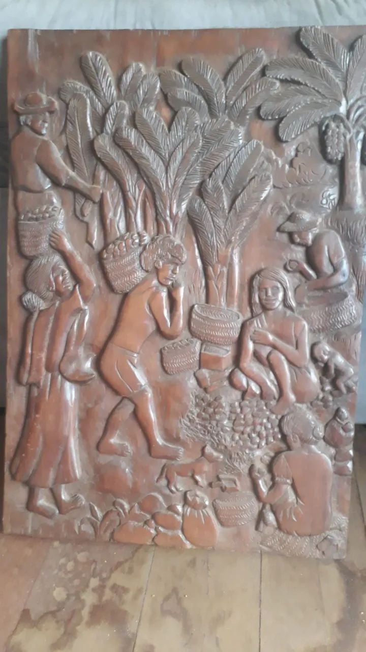 Quadro - Painel em madeira esculpida - Arte africana