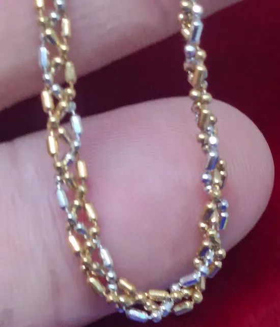 Pulseira Duas Cores Ouro 18 Kilates Modelo Bolinhas Peso 3.50 Gramas 20 Cm 3 mm