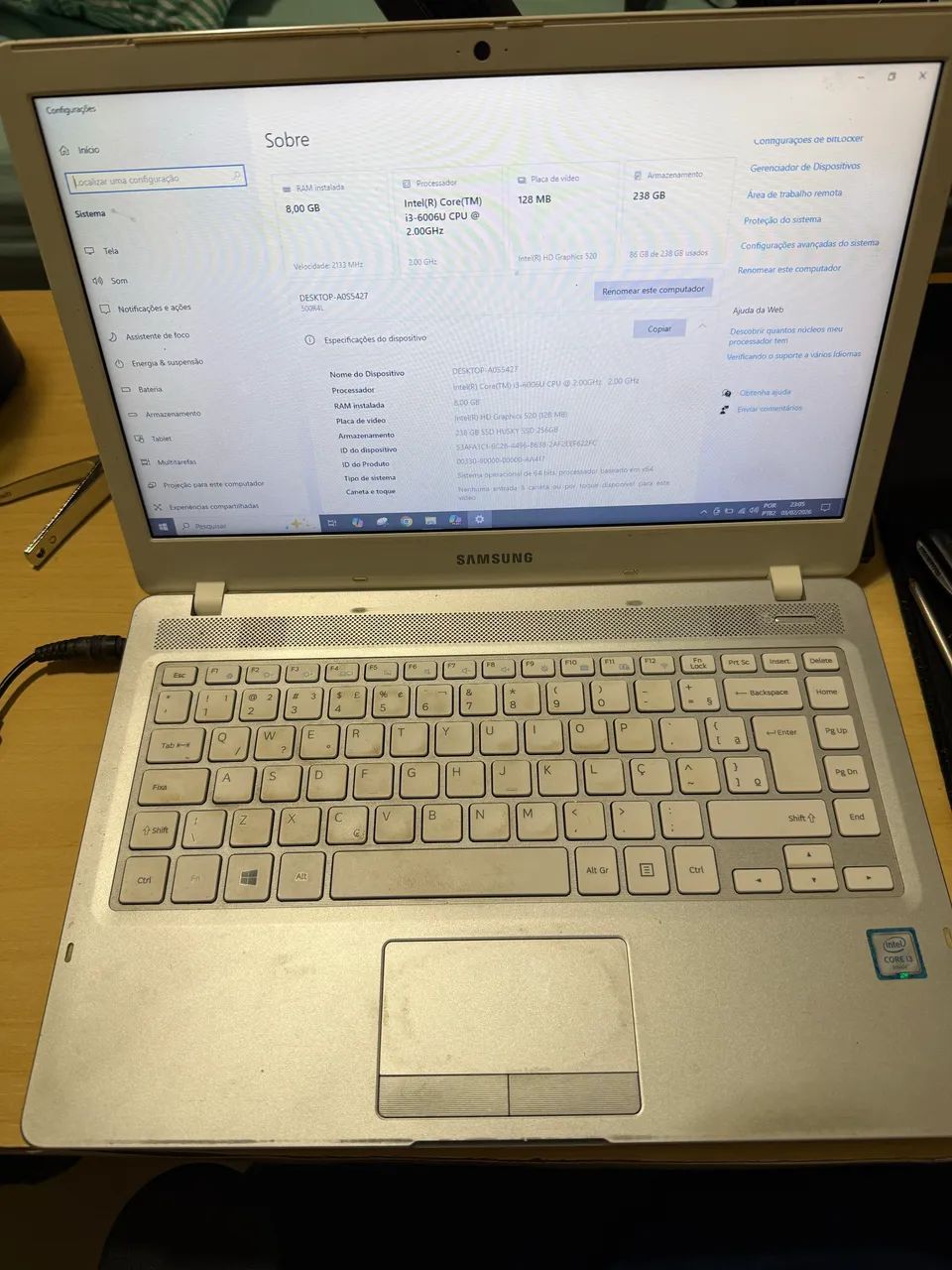 Notebook Samsung i3-6006u 8Gb 256Gb 