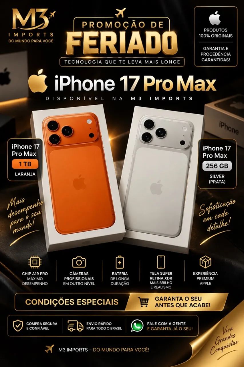 IPHONE 17 PRO MAX, NOVO, LACRADO COM PELÍCULA E CAPA