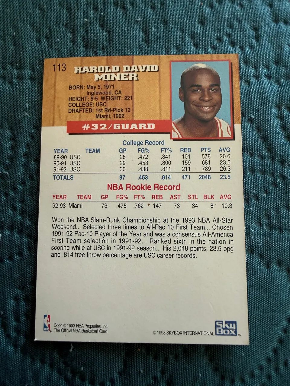 ? Harold Miner ? 1993-94 NBA Hoops #113 - Foto 2