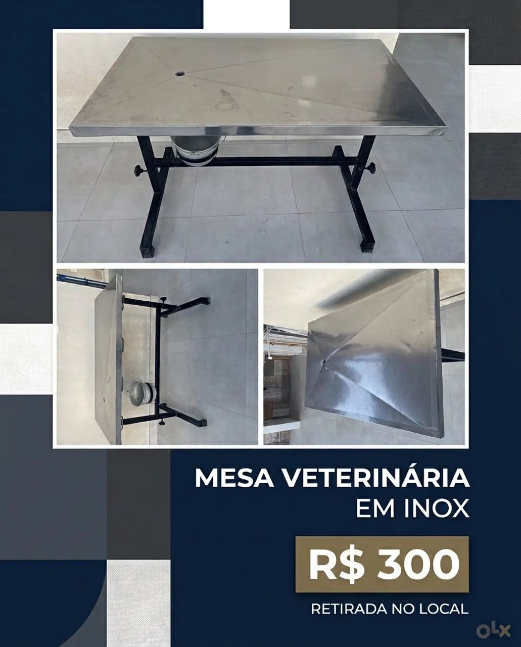 Mesa de atendimento veterinária inox