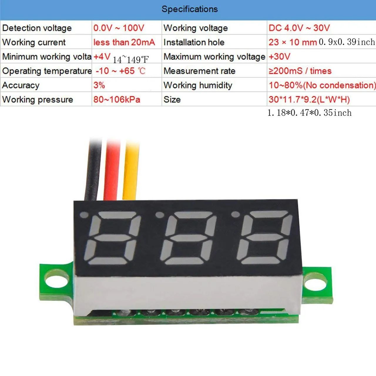 Mini Voltímetro DC 0-100V 0.28" Polegadas *Entrego Aceito Cartão - Foto 3