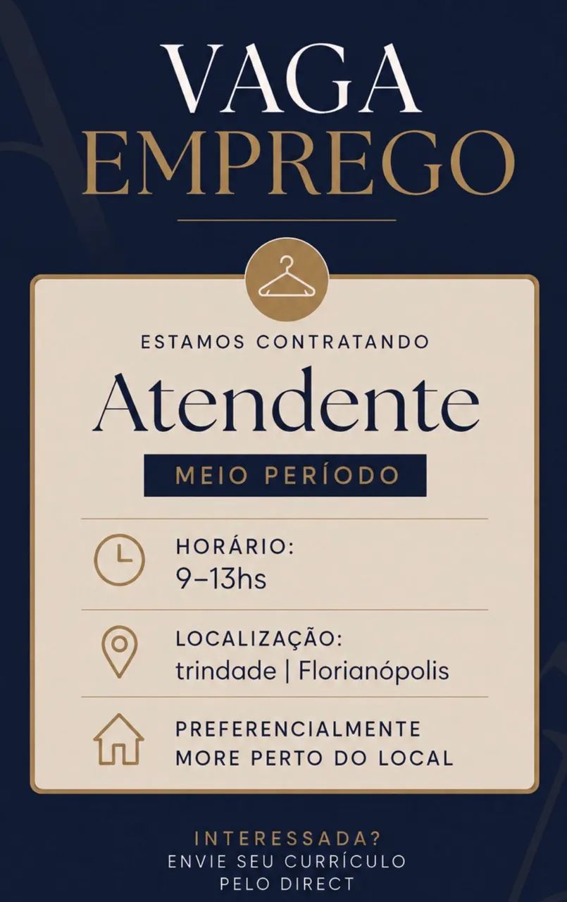 Emprego de vendedora meio período (manhã)  trindade 