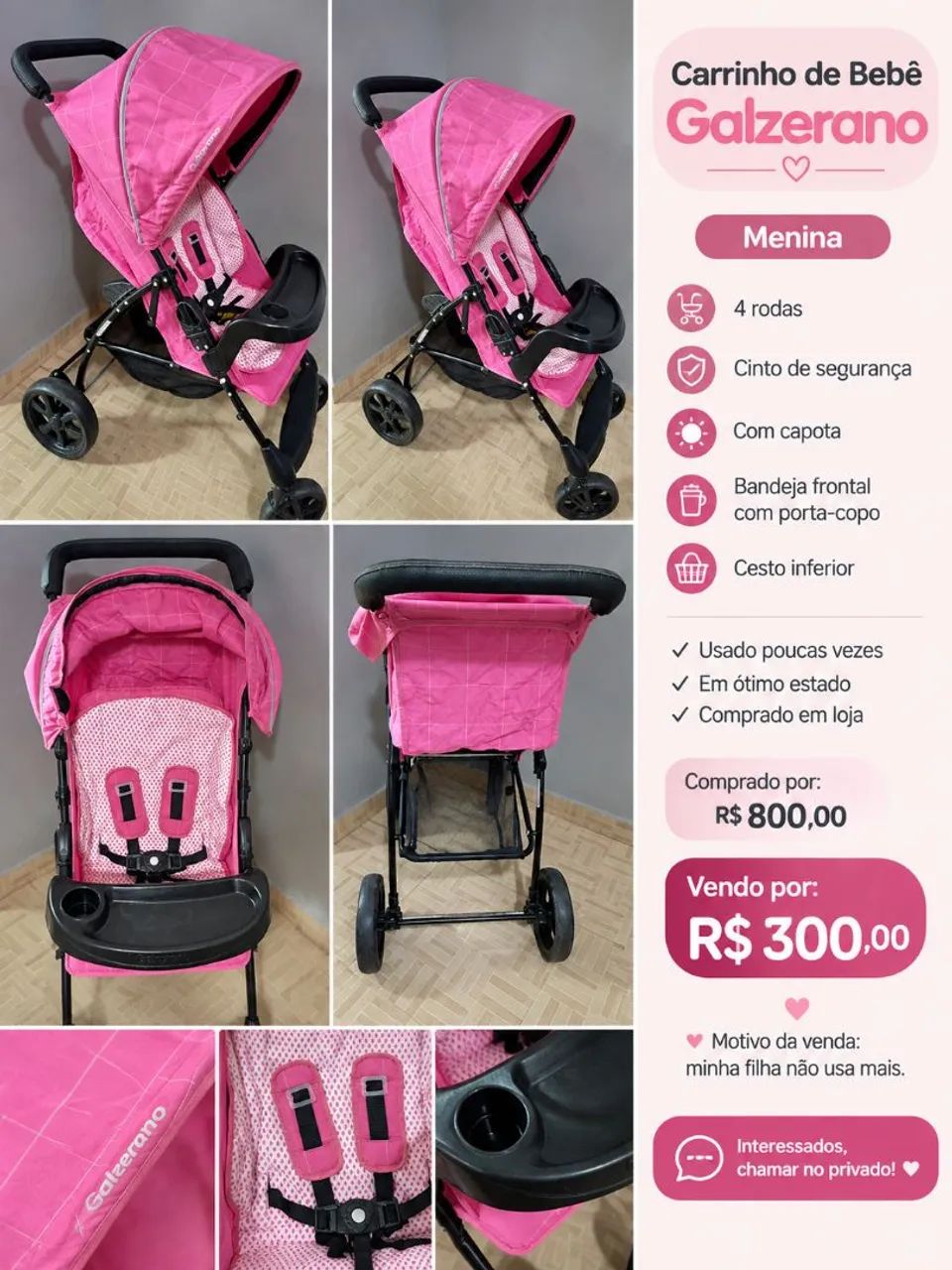 Carrinho de bebê menina GALZERANO 
