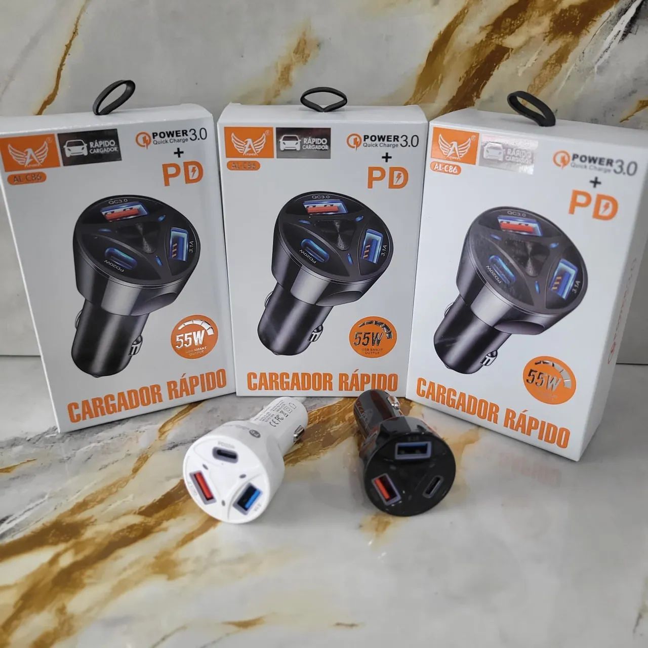Carregador veicular USB e tipo C 55w