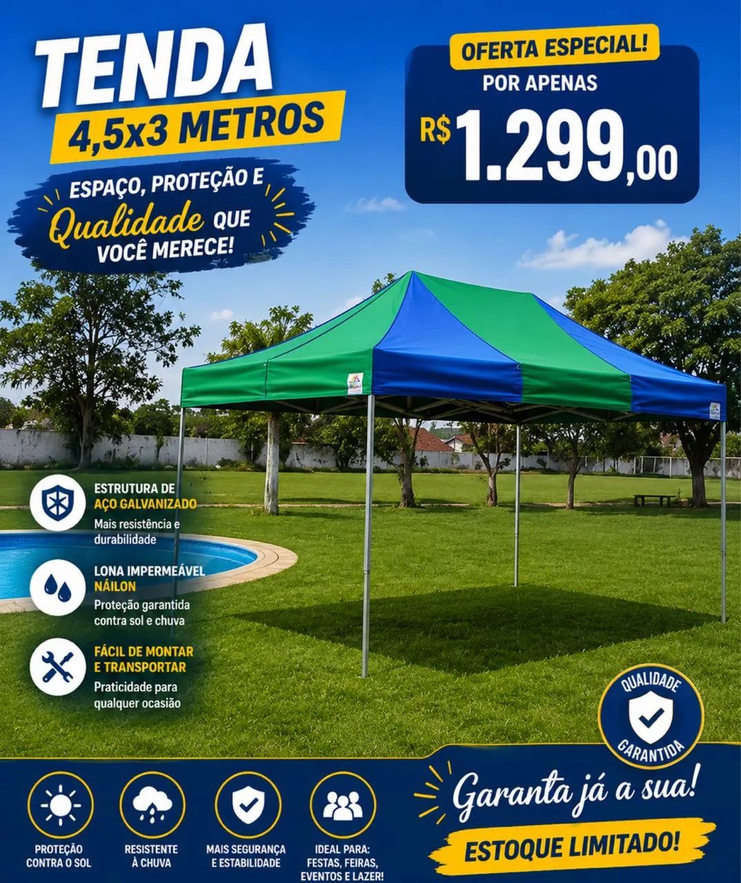 Tenda 3x4,5 lona náilon OFERTA 
