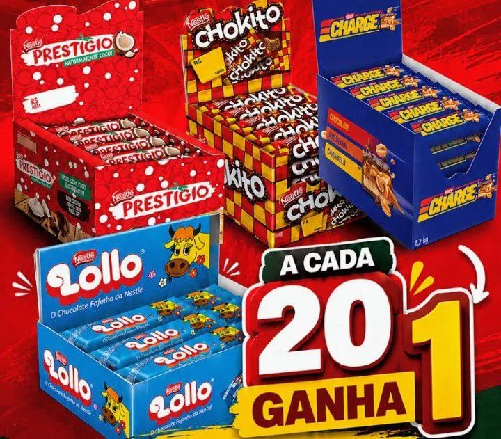 Charge , prestígio e Chokito cx com 30 unidades 