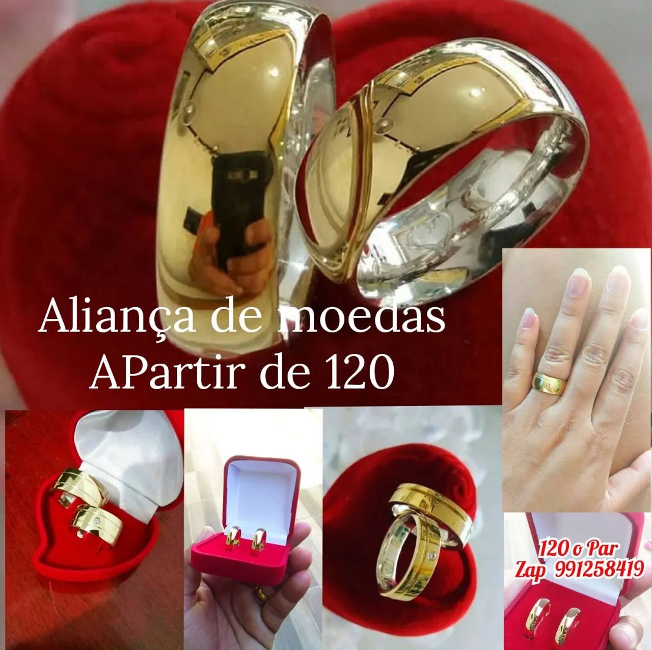 Aliança de Moedas Forradas ou com riscos ou pedras - Foto 2
