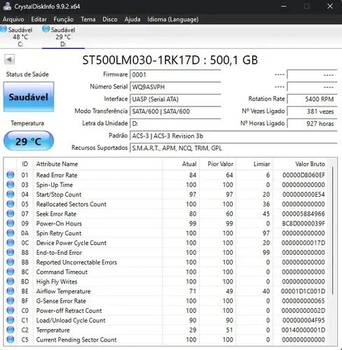 HD Seagate 500GB SATA 2.5" Notebook SMART Saudável Testado - Foto 2