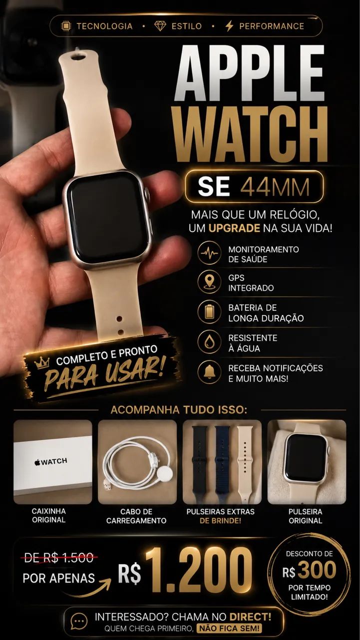 Apple Watch SE 44mm Completo + Pulseiras de Brinde