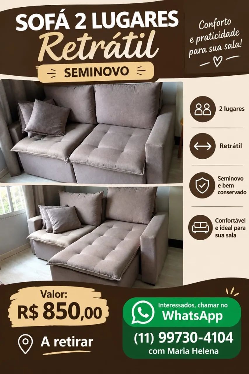 Sofá Retratil Semi Novo 2 lugares com dois anos de uso - Foto 3