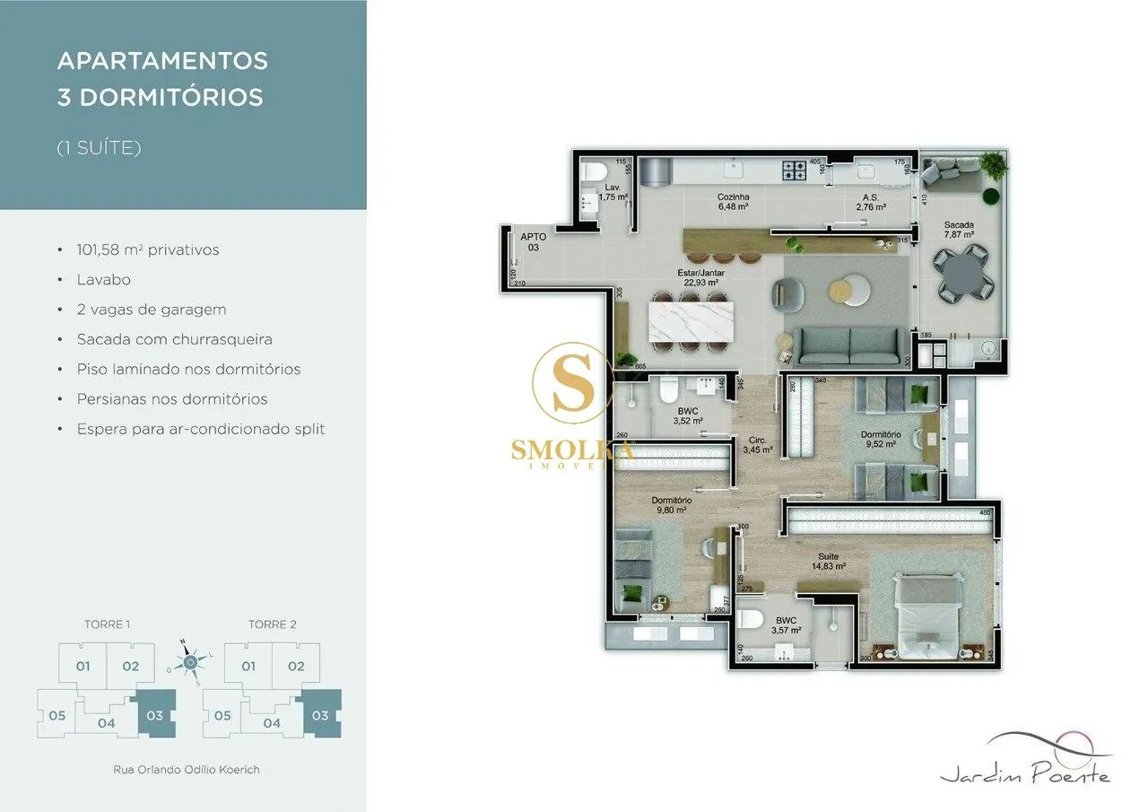 Apartamento novo, semi mobiliado com 102² privativos e 2 vagas - Foto 3