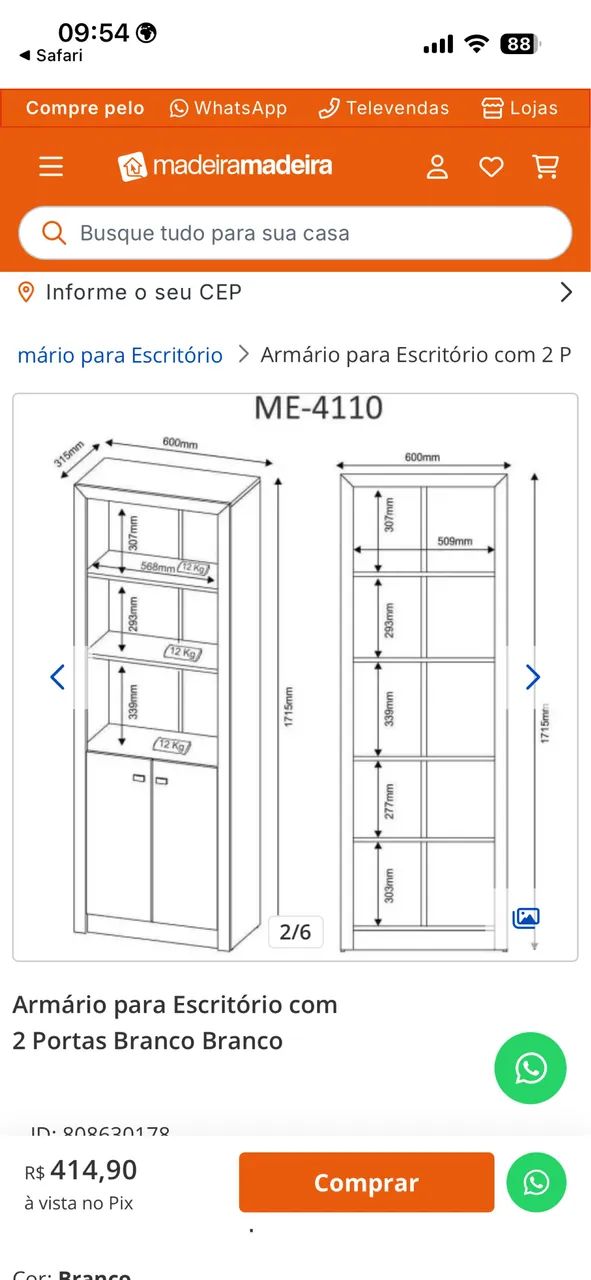 Armário para Escritório com 2 Portas Branco - Foto 5