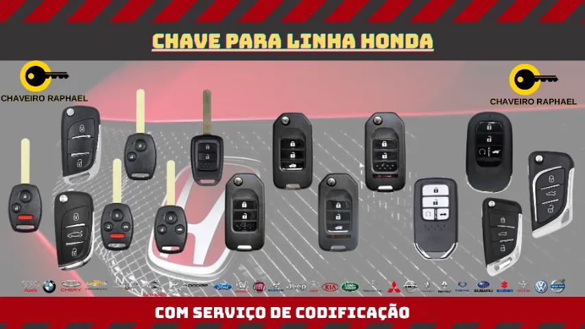 Chave Honda Presença, Canivete, Telecomando e Reserva Simples Com Serviço de Codificação