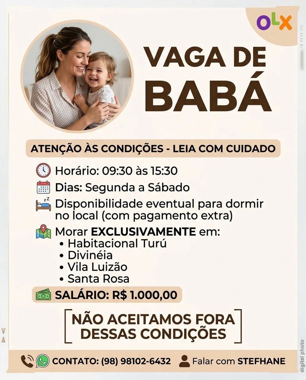 Contratamos babá 
