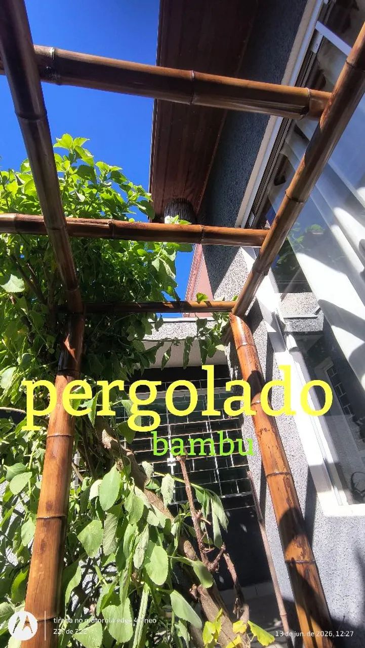 Pergolado, de bambu. 