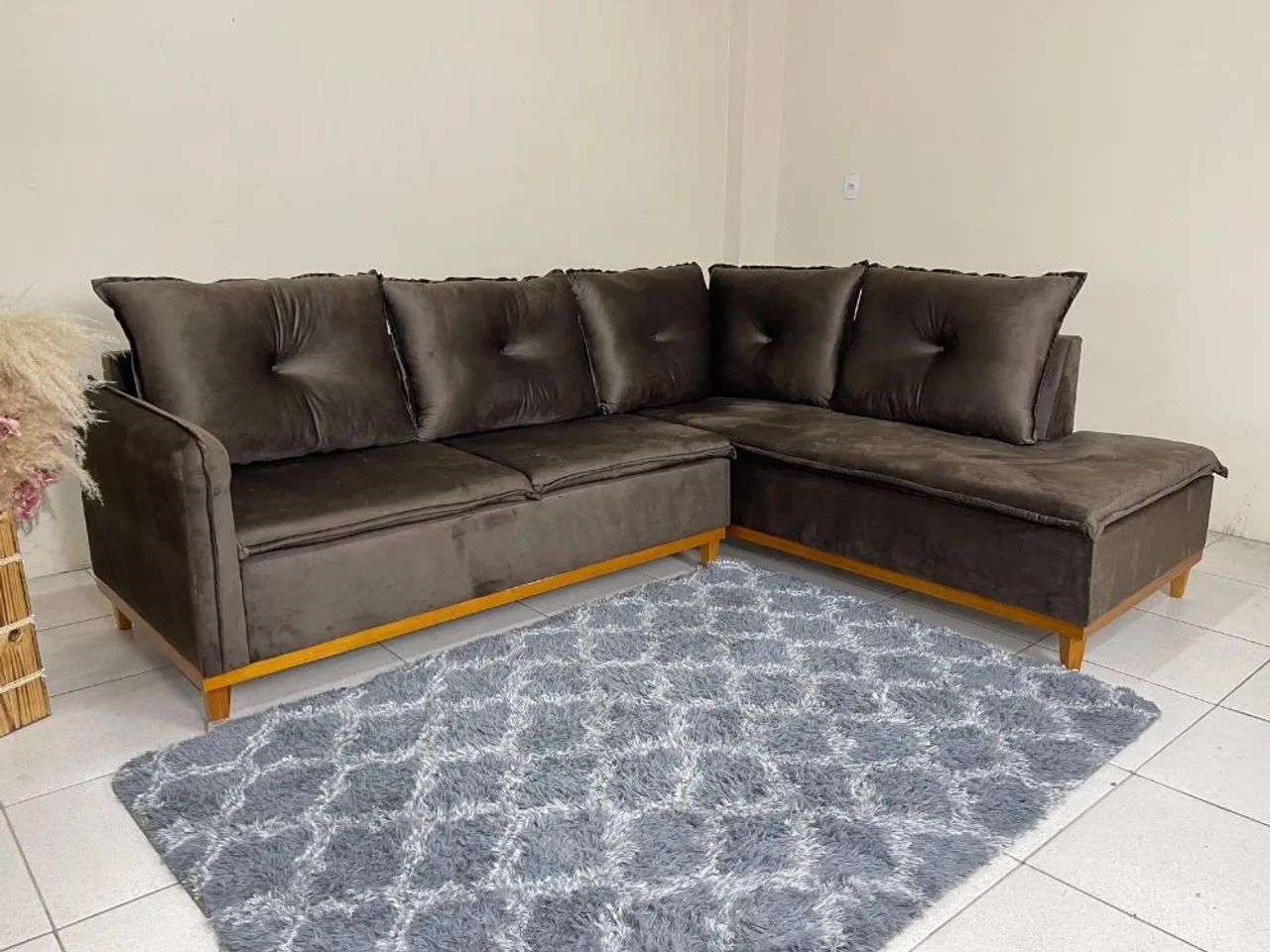 Sofá de Canto 2 x 3 Lugares Malibu Veludo Entrega Rápida - Foto 4