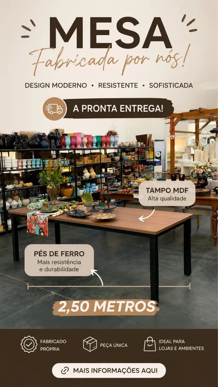 Mesa Grande de Ferro e MDF - estilo industrial / Robusta 