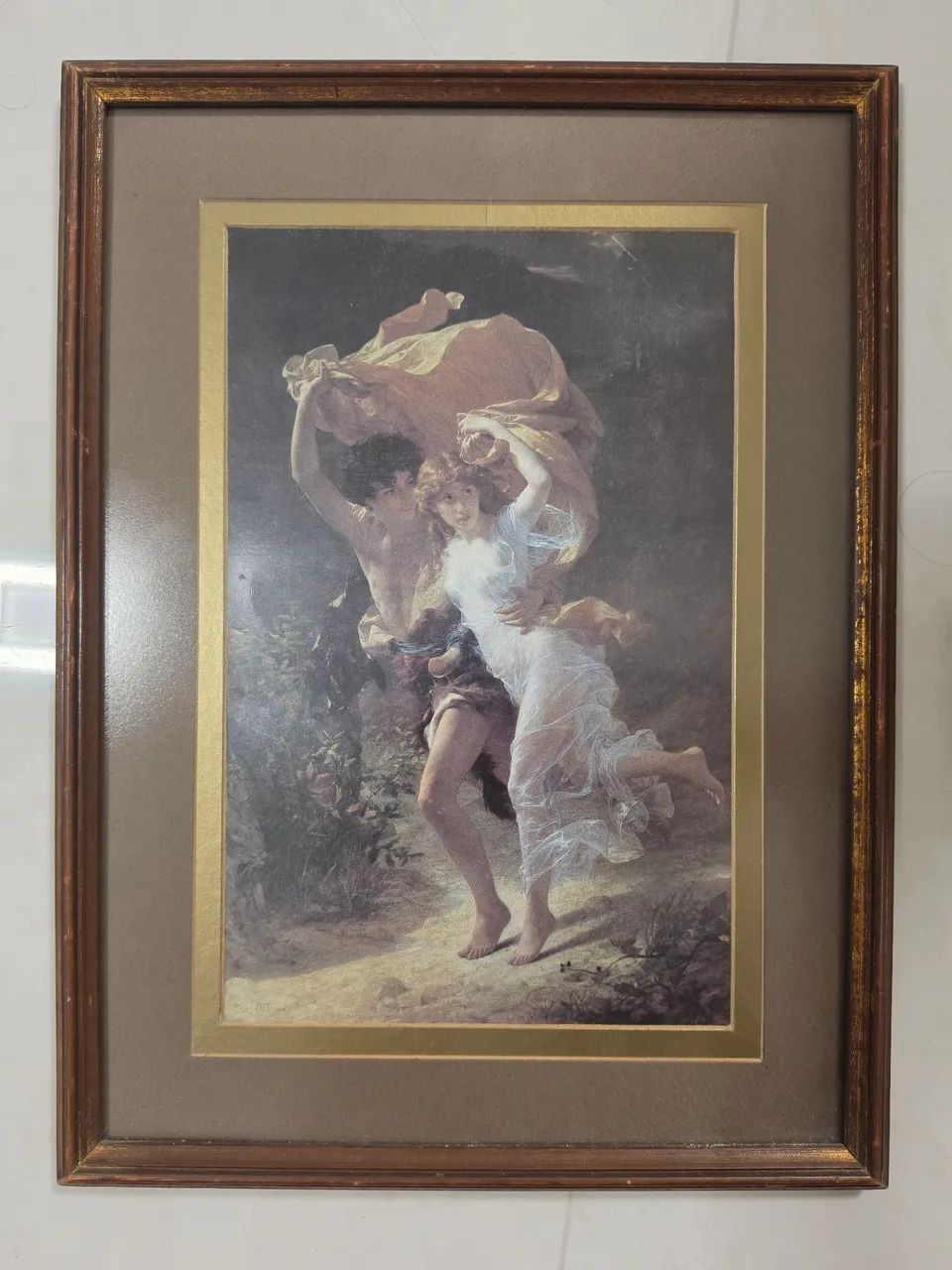 Quadro gravura com proteção em vidro na moldura de madeira