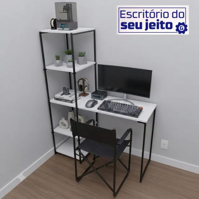 Escrivaninha Multiuso NOVA Mesa Industrial com Estante para Computador Notebook de Estudo