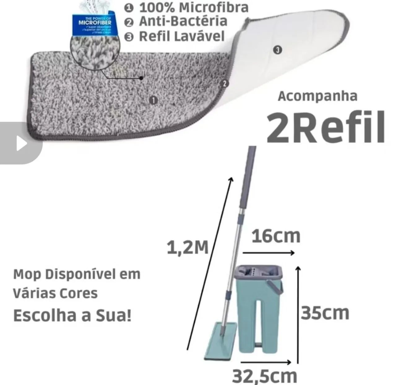 Rodo Mop Flat com 2 refis esfregão com balde - Foto 4