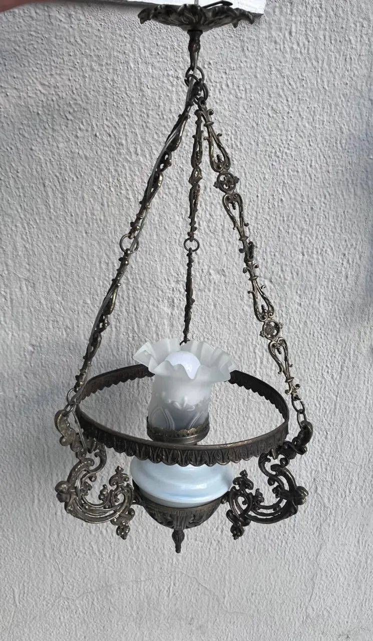 Lustre antigo em bronze com cupula de vidro - Foto 2