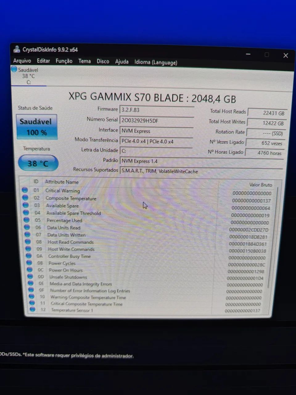 SSD 2TB XPG PCI4 gen 4 (7400mb/6400mbs) - Foto 2