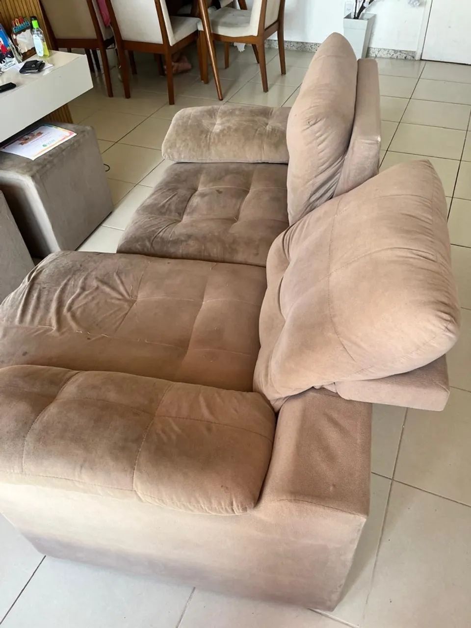 Sofá Confort 1,80m Assento Retrátil e Reclinável Velosuede Bege - Foto 2