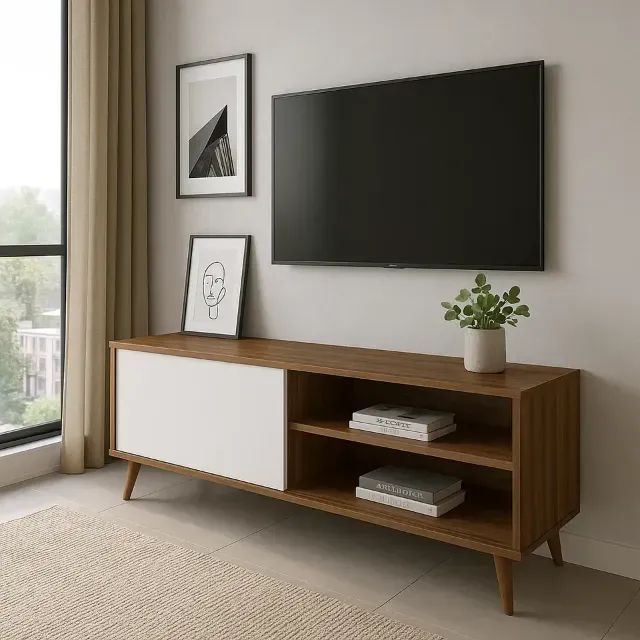 Rack aparador para sala ou cozinha com pés de madeira para tv até 43 polegadas + FRETE GRA - Foto 2
