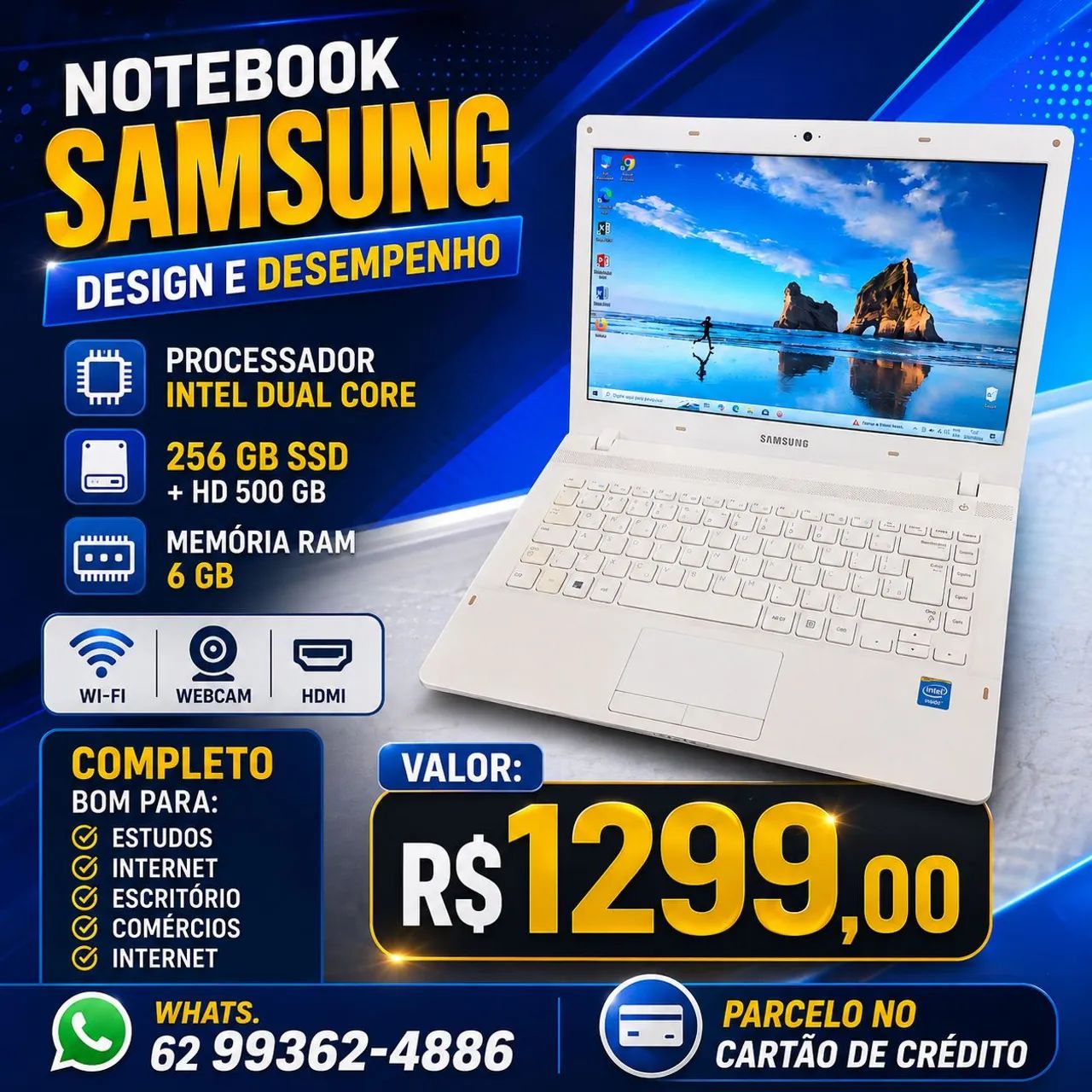 Notebook Samsung SSD Design e Desempenho 