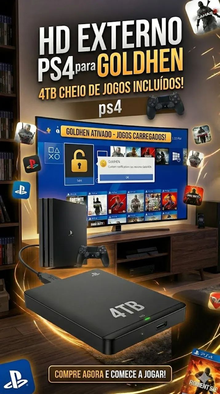 HD com Jogos PS4 com GoldHen Voce escolhe