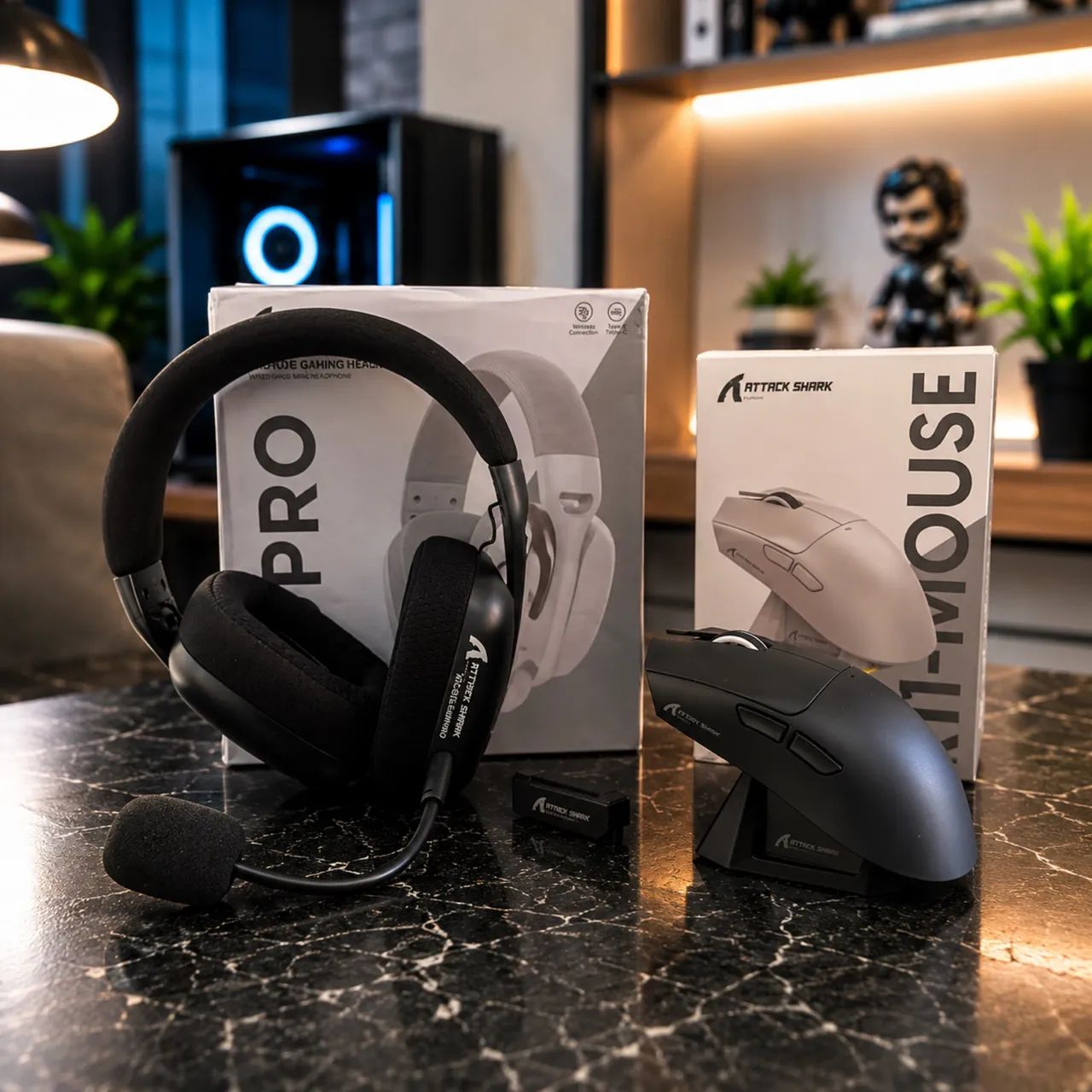 COMBO GAMER ATTACK SHARK L80PRO HEADSET SEM FIO + MOUSE X11 TRI-MODE E BASE MAGNÉTICA RGB