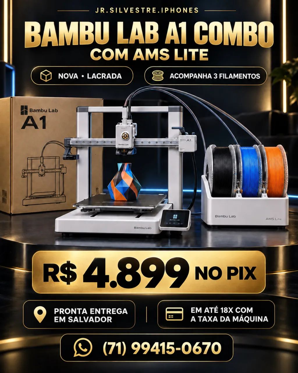 Impressora 3D Bambu Lab A1 Combo + AMS Lite Lacrada