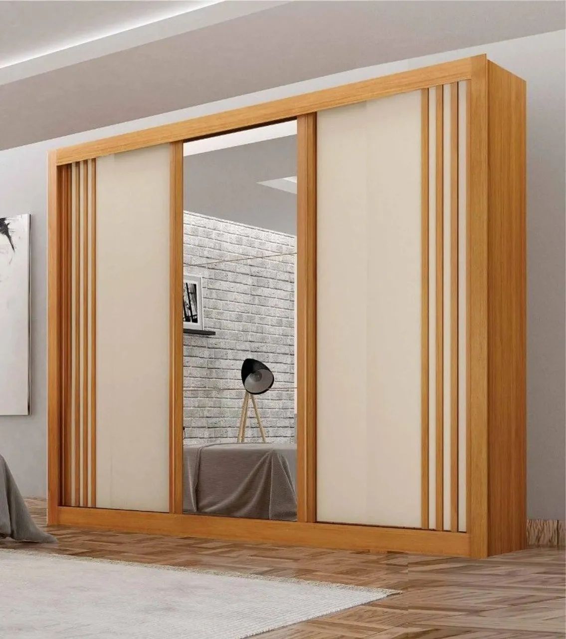 Guarda Roupa Moderno com Espelho e Design Amadeirado