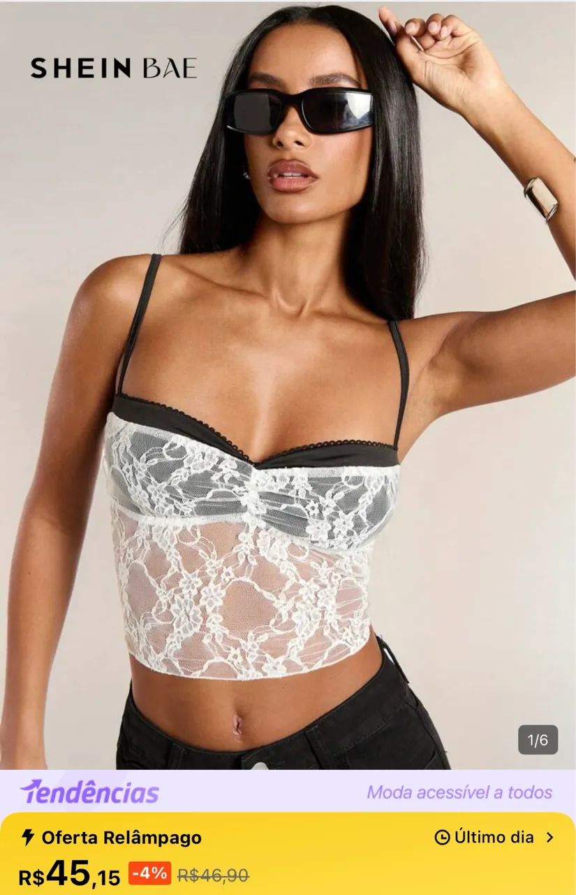 Cropped top de renda 