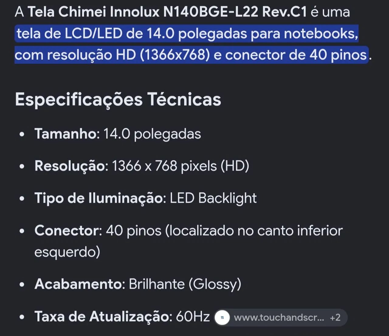 Tela de notebook 14 polegadas
