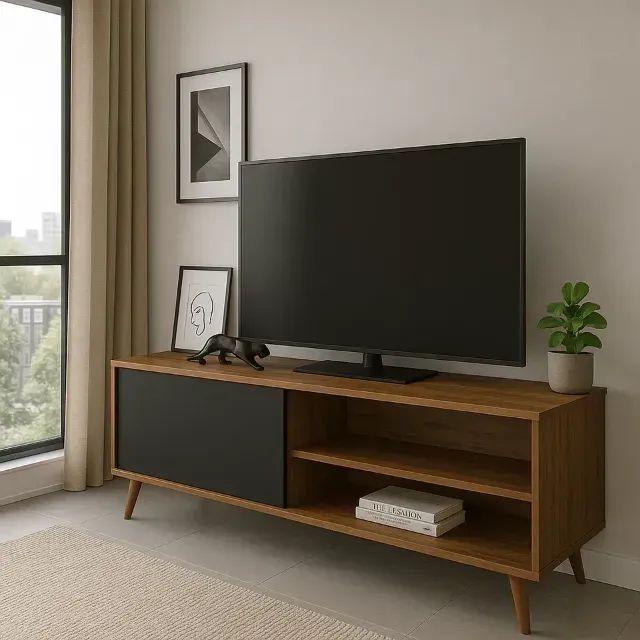 Rack aparador para sala ou cozinha com pés de madeira para tv até 43 polegadas + FRETE GRA