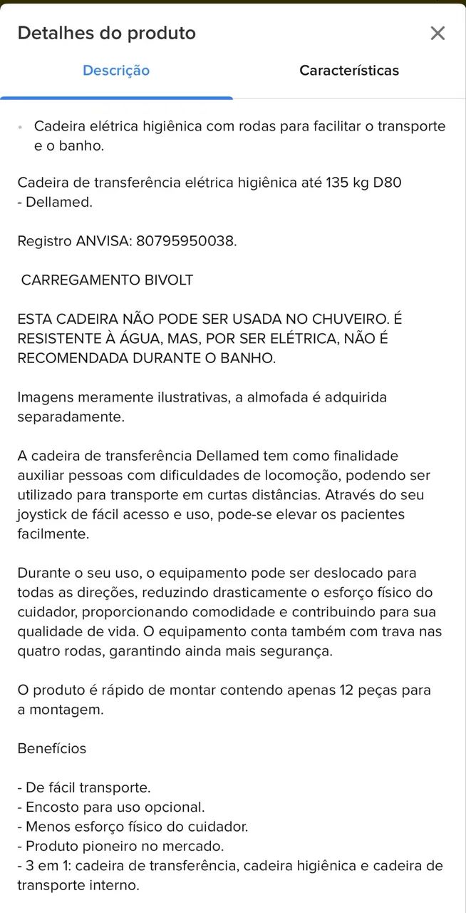 Cadeira Elétrica de e Higiene Dellamed D80 Até 135kg - Foto 5