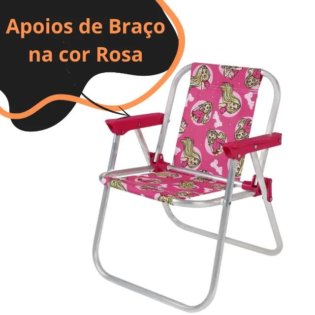 Cadeira Infantil Rosa Barbie em Alumínio. Praia, Piscina, Jardim, Campo. Suporta 30Kg - Foto 6
