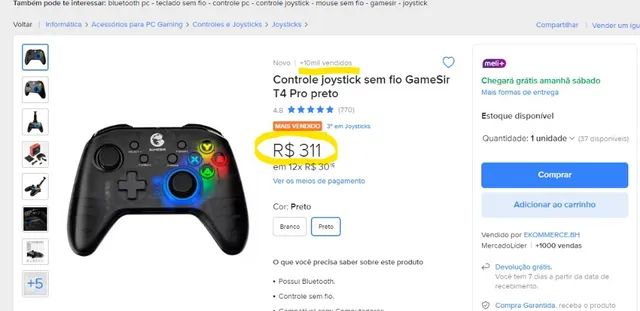 Controle Gamesir T4 Pro na TV LG