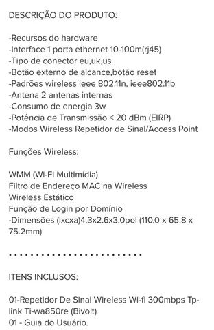 Repetidor De Sinal Wireless Wi-fi 300mbps Tp-link Ti-wa850re - Foto 3