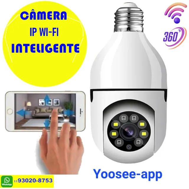 Camera Lâmpada Wifi Ip Segurança Panorâmica Giratória 360 1080P com Visão Noturna
