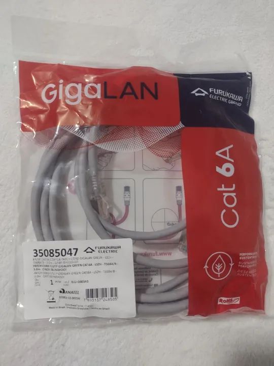 Patch cord Furukawa Cat6A blindado 3m cinza