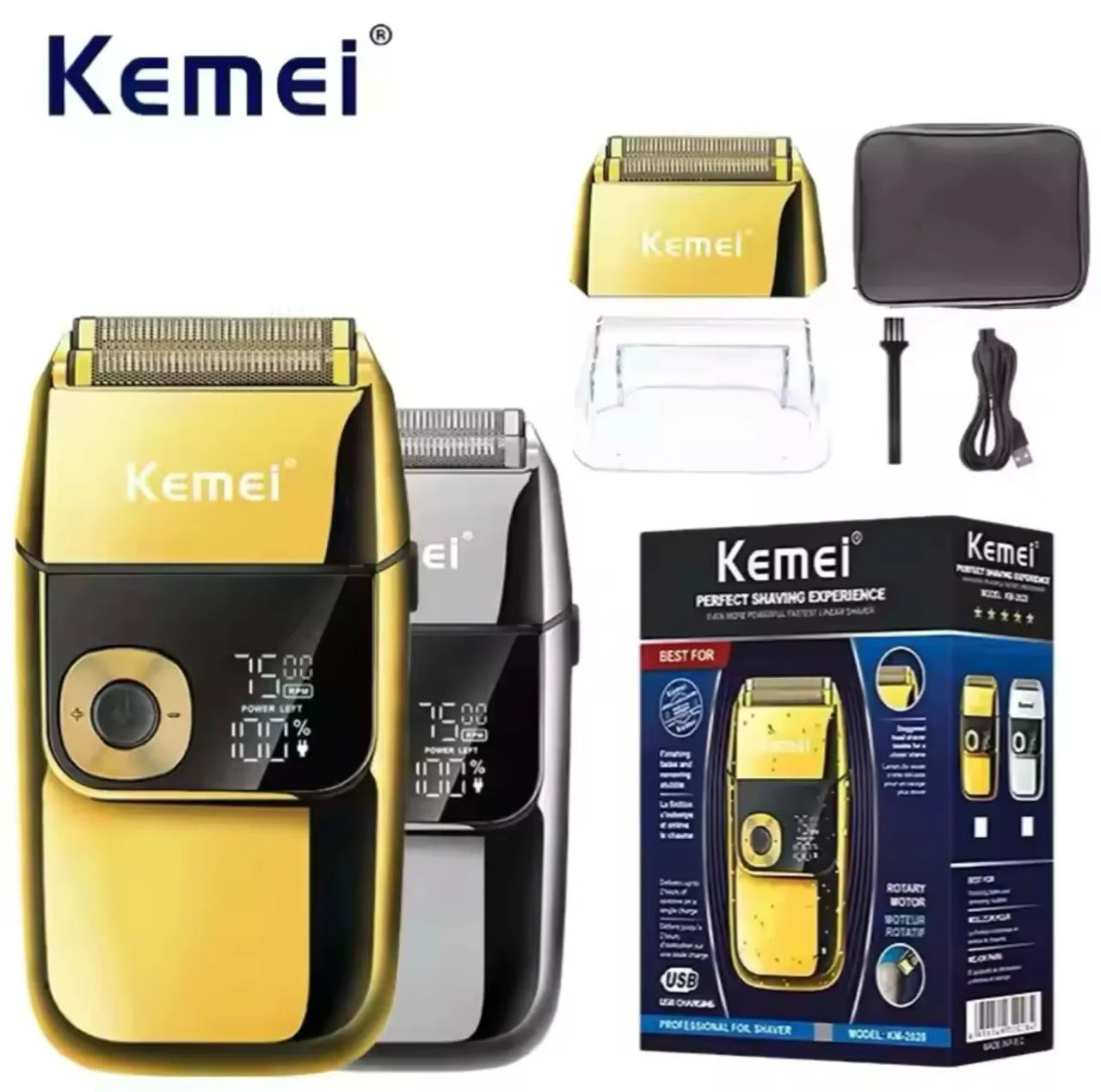 Máquina de Barbear e cabelo Kemei Dourada shaver