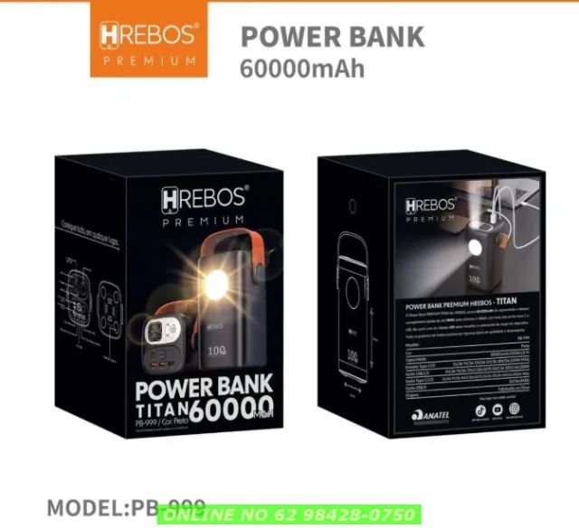 Power Bank 60.000mah 100w Hrebos Pb-999 P/ Celular ou Starlink Mini - Foto 4