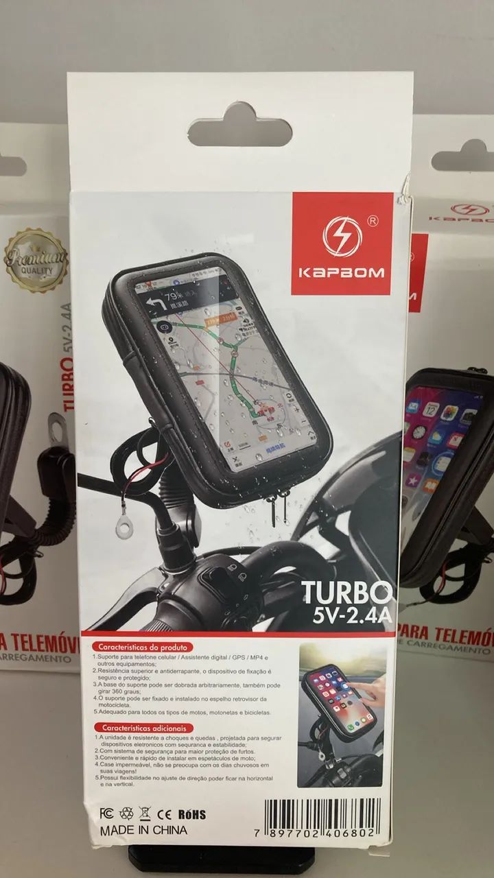 SUPORTE DE CELULAR COM CARREGADOR TURBO IMPERMEÁVEL 